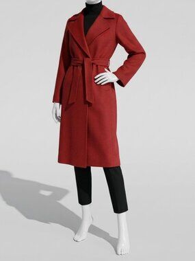 Max Mara Women's Red Manuela Camel Hair Belted Wrap Coat Jacket Size 10